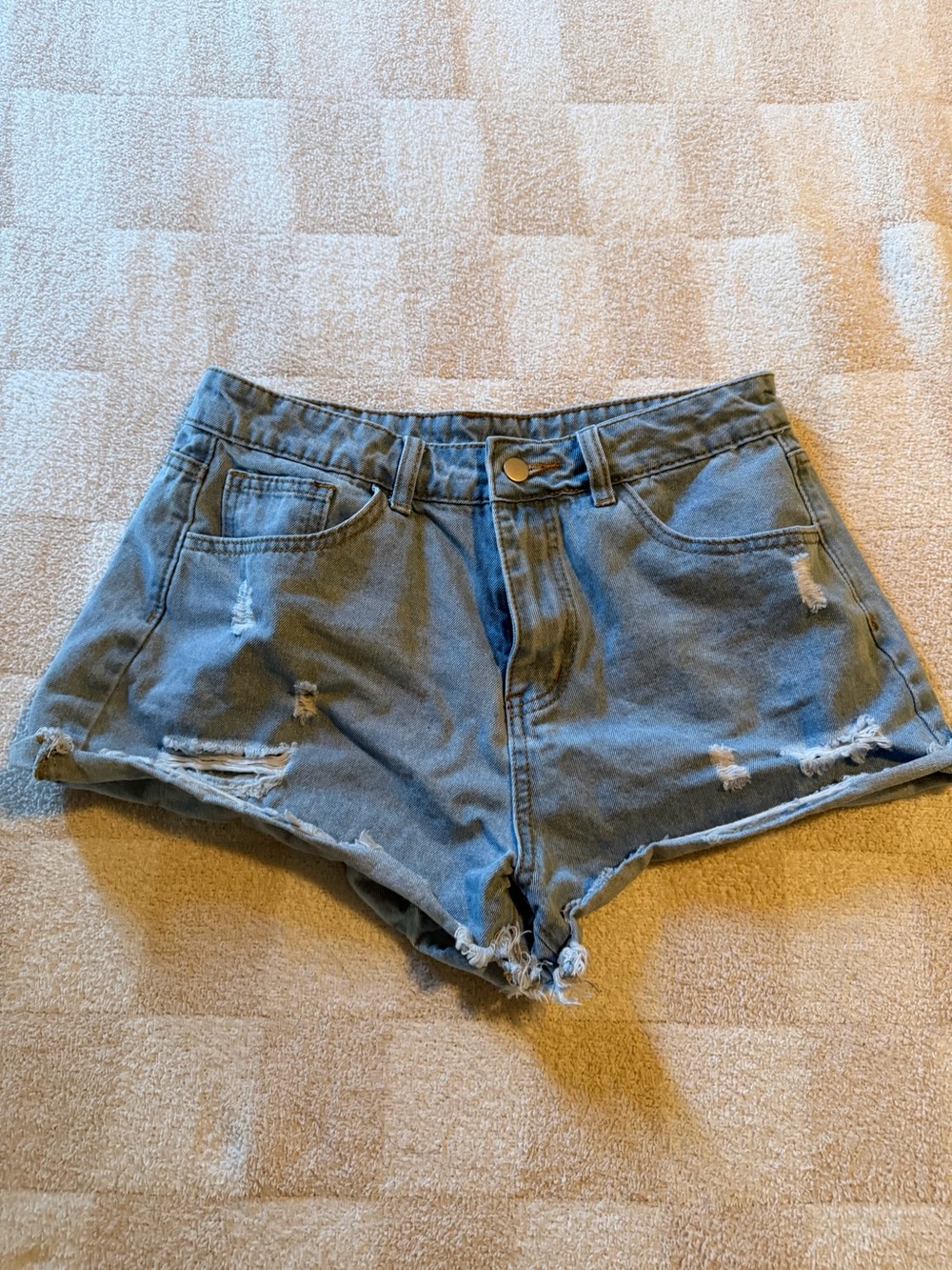 Women's Distressed Denim Shorts - Light Blue
